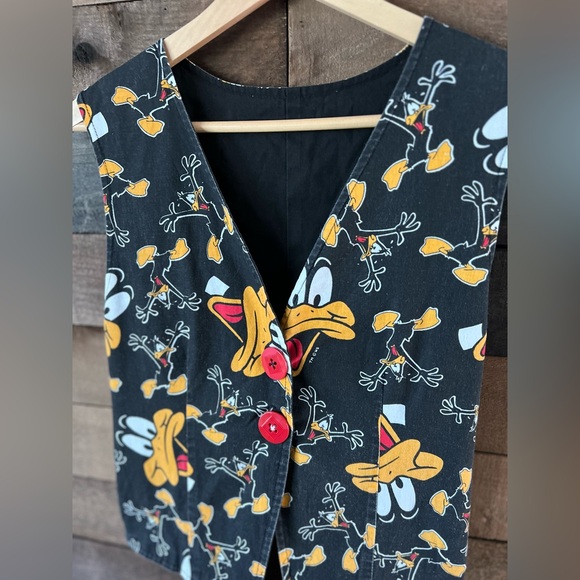 Vintage Daffy Duck Looney Tunes Button Vest Cartoon Print Black Red Graphic - Picture 10 of 11